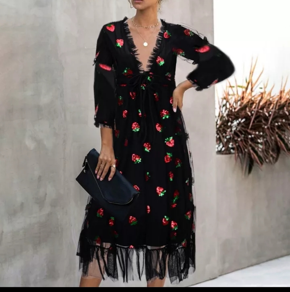 Strawberry Sheer Sequin dress